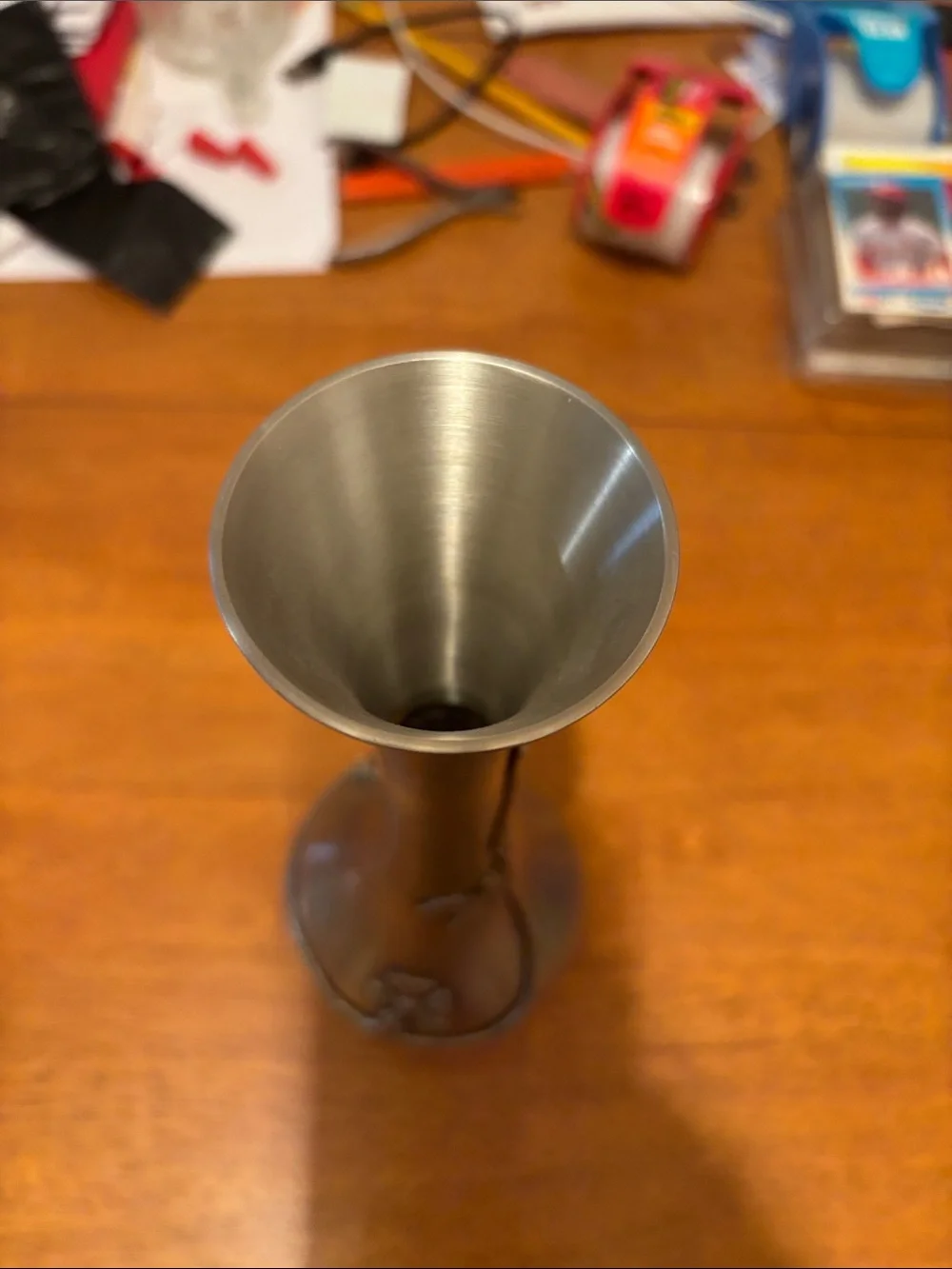 1971 King’s Pewter Thailand Floral Design Bud Vase 9.5” Tall